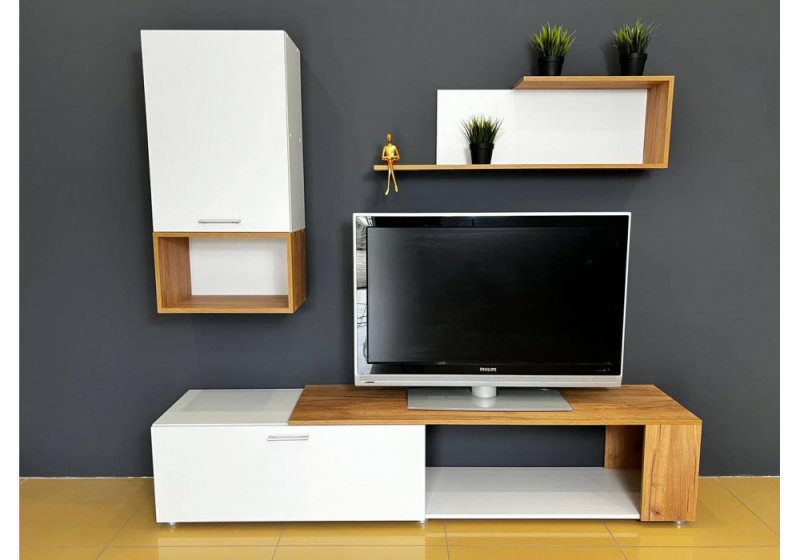 Готовая гостиная Одди белый / дуб золотой (200x40x). 